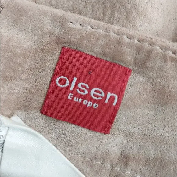 OLSEN EUROPE! FAWN BEIGE/TAN GENUINE SUEDE LEATHER GORED FULL A-LINE SKIRT!SZ 12 - Picture 8 of 14
